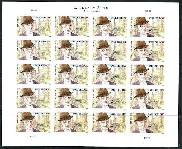 2024 SAUL BELLOW SHEET        THREE OZ FOREVER STAMPS ( 5 Sheets ) 100 Stamps