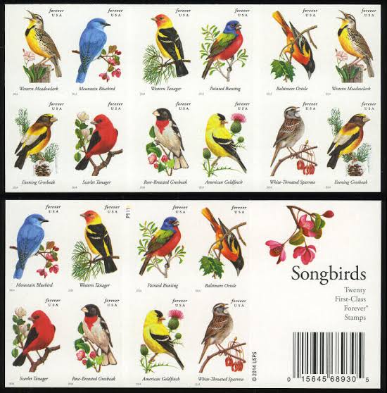 2015 SONGBIRDS BOOKLET FOREVER STAMPS ( 5 BOOKLETS ) 100 Stamps