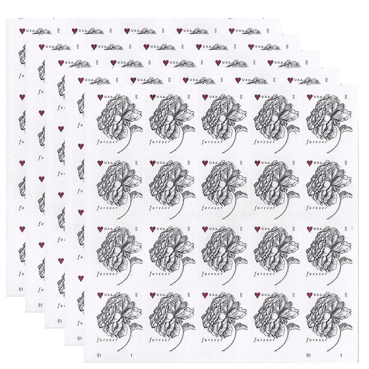 2015 Engraved Vintage Rose Forever First Class Postage Stamps (100 stamps) Discounted Forever Stamps