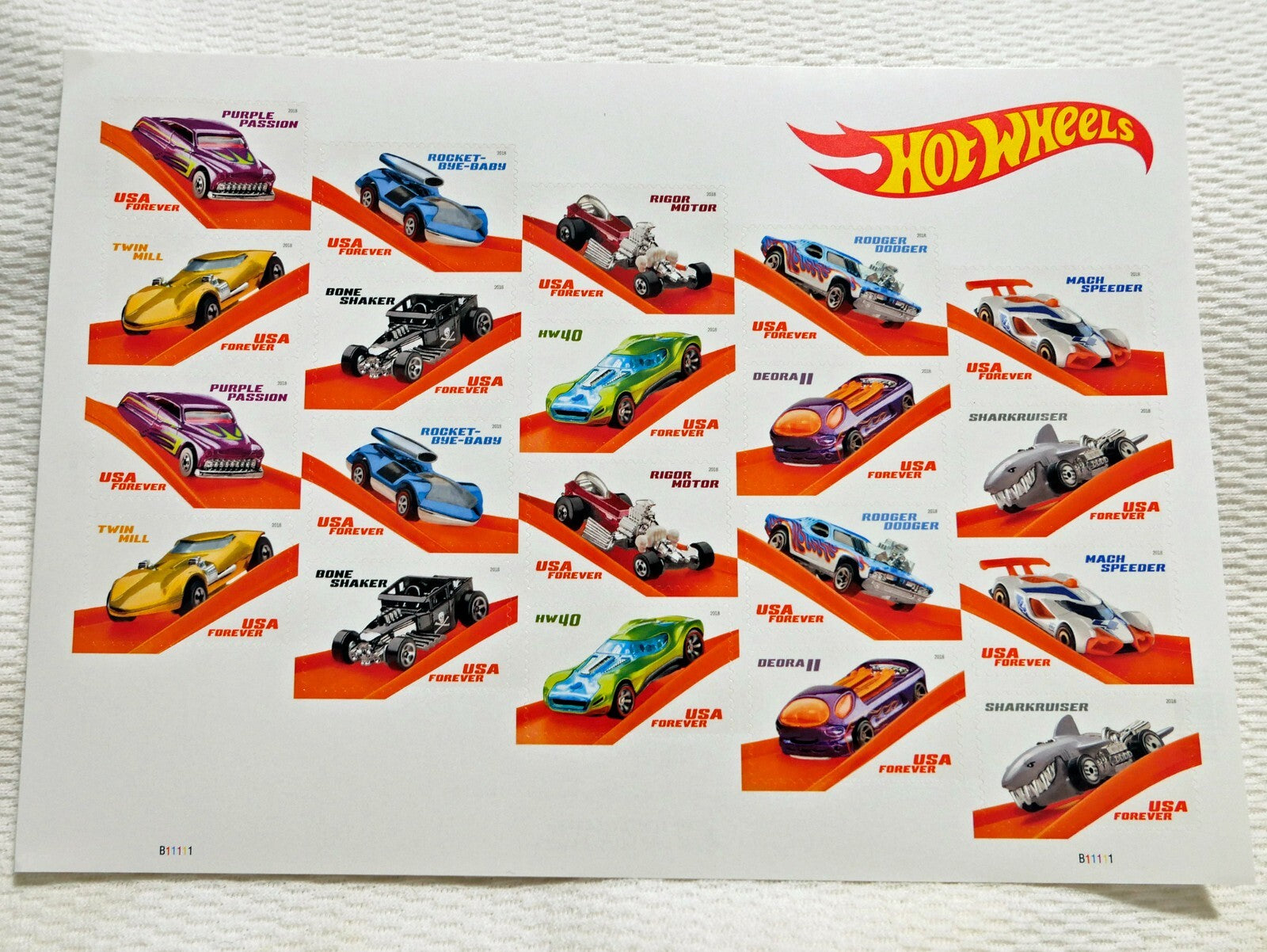 Hot Wheels 50th Anniversary Forever Stamp (5 Sheets ) 100 stamps