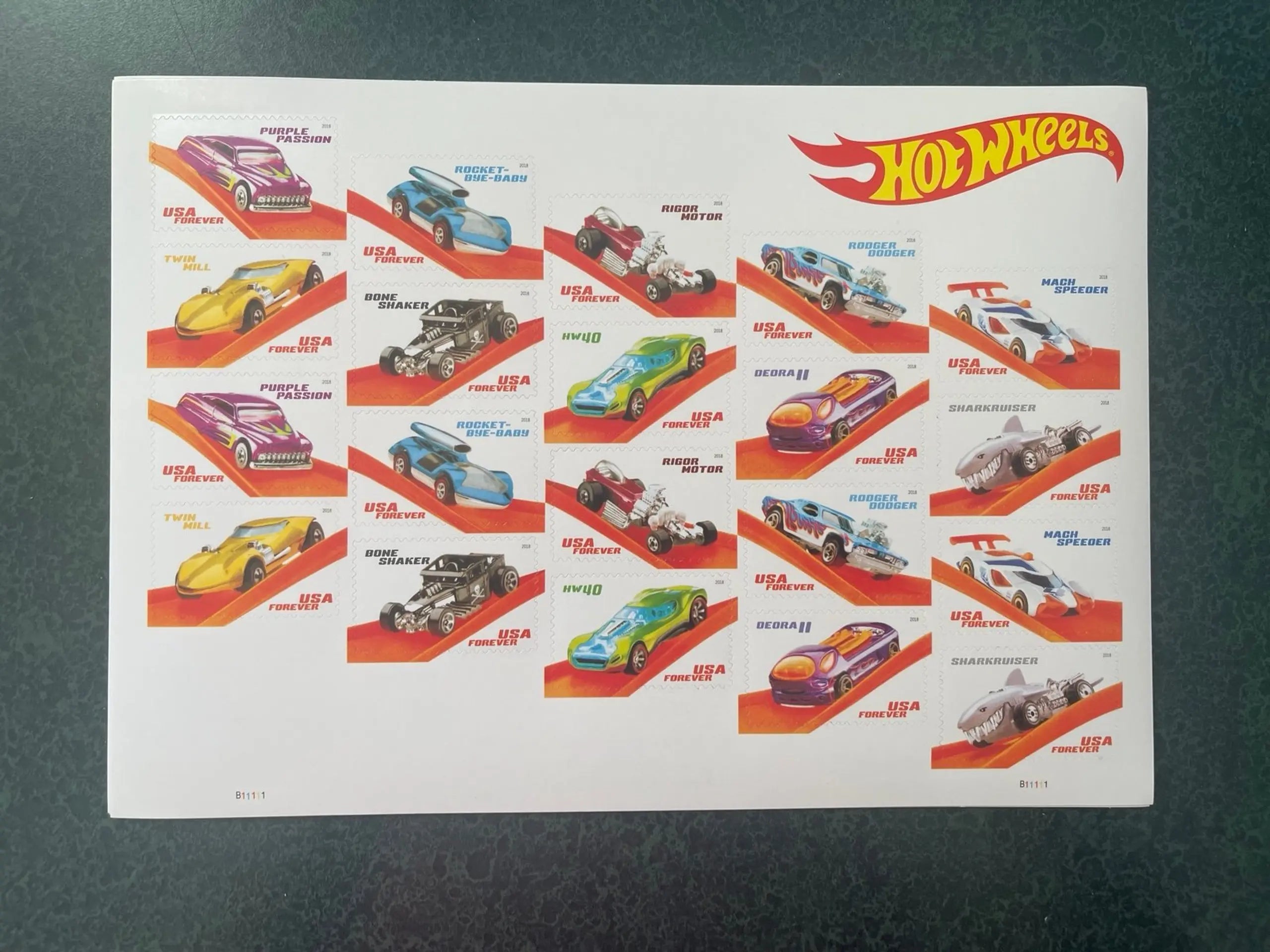 Hot Wheels 50th Anniversary Forever Stamp (5 Sheets ) 100 stamps