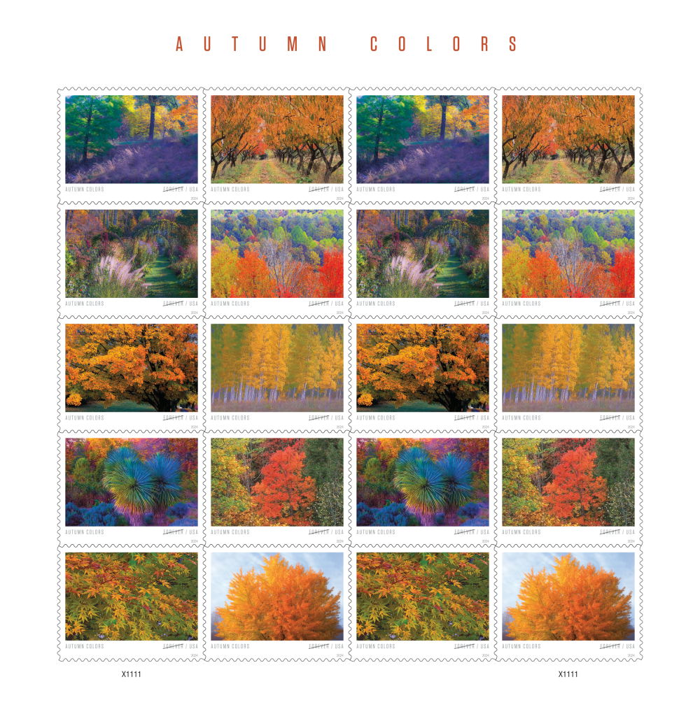 AUTUMN COLORS SHEET FOREVER STAMPS ( 5 Sheets ) 100 Stamps