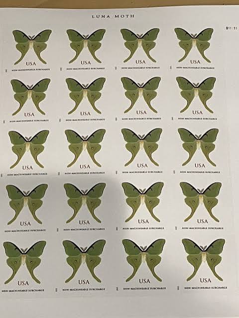 Luna Moth Non Machinable Stamps (5 sheets) 100 Stamps