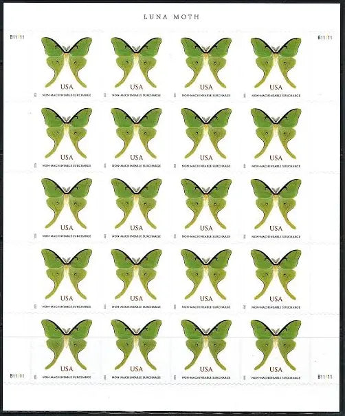 Luna Moth Non Machinable Stamps (5 sheets) 100 Stamps