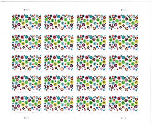 CELEBRATE CONFETTI SHEET FOREVER STAMPS ( 5 Sheets ) 100 Stamps